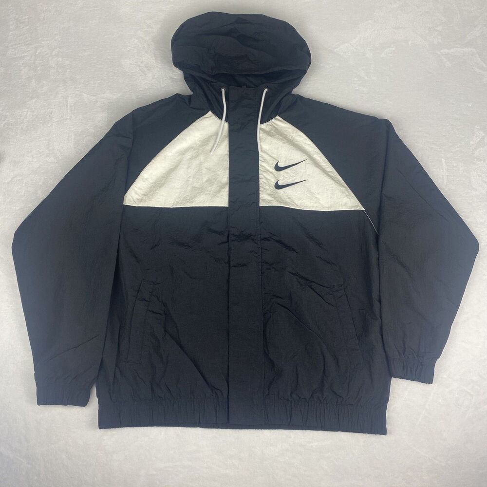 Vintage Nike Double Swoosh Windbreaker Jacket Mens Large Black Off White Rare